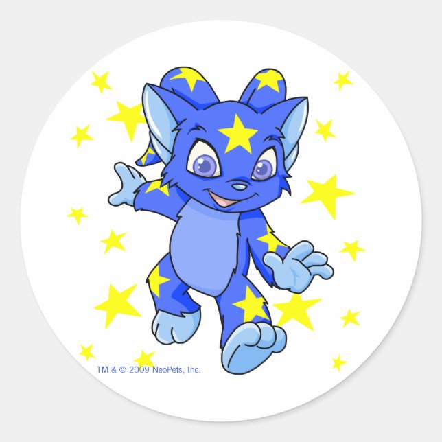 Pegatina Redonda Emocionante Starry Acara con ráfaga de estrellas (Anverso)