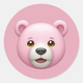Pegatina Redonda Emoji Adorable Del Oso Rosa