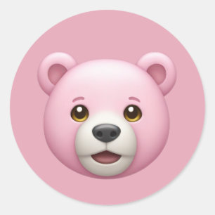 Pegatina Redonda Emoji Adorable Del Oso Rosa