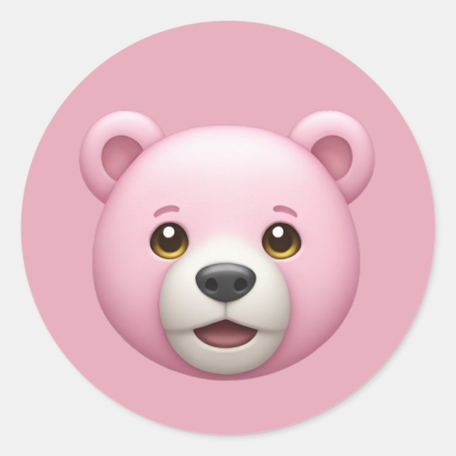 Pegatina Redonda Emoji Adorable Del Oso Rosa (Anverso)