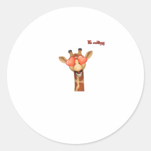 Pegatina Redonda emoji alegre ojos de amor girafa cara
