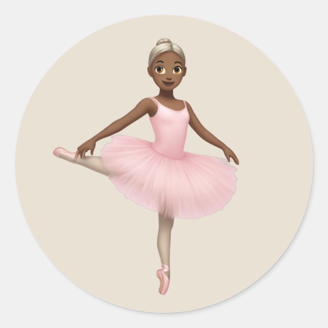 Pegatina Redonda Emoji Ballerina en Tutu Rosa (Anverso)
