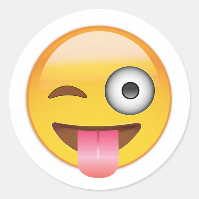 Pegatina Redonda Emoji - Cara con lengua (Anverso)