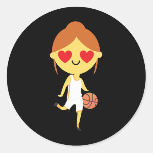 Pegatina Redonda Emoji Chica de baloncesto