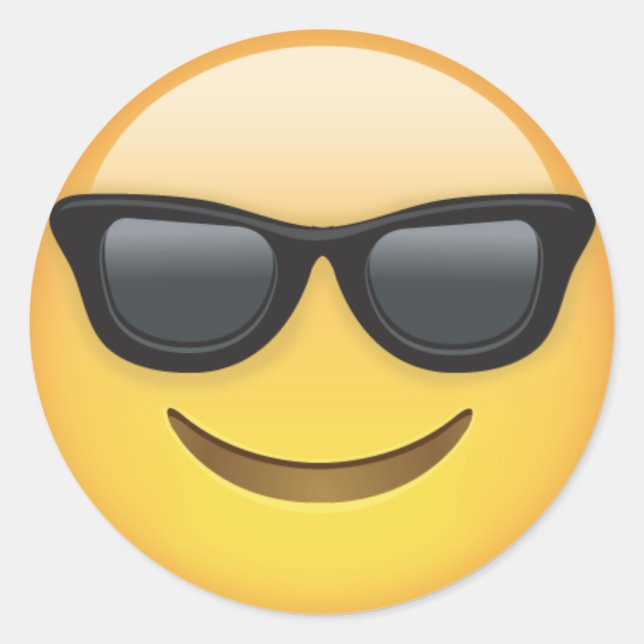Pegatina Redonda Emoji Con Gafas De Sol (Anverso)