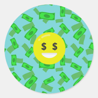 Pegatina Redonda emoji con ojos de dinero