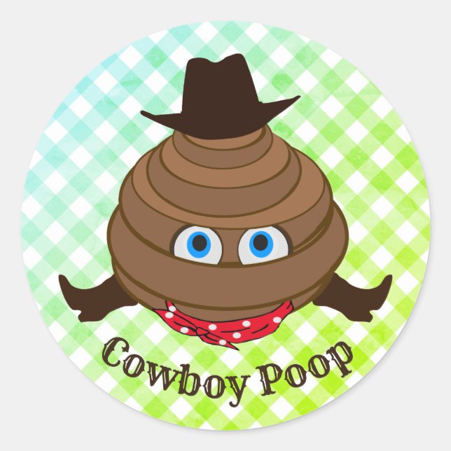 Pegatina Redonda Emoji Cowboy Poop (Anverso)