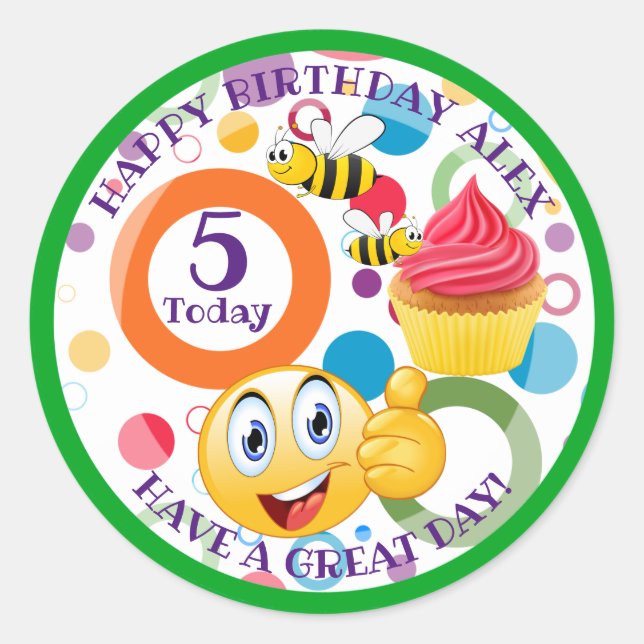 Pegatina Redonda Emoji Cuta edad de los niños personalizada Cumplea (Anverso)