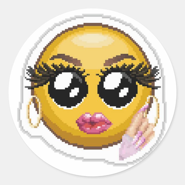 Pegatina Redonda Emoji de arte barb pixel brillante (Anverso)