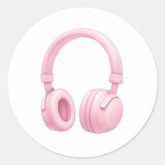 Pegatina Redonda Emoji de auriculares rosados - Icono de Amante de  (Anverso)