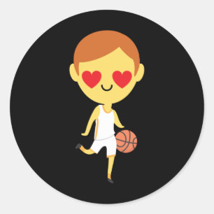 Pegatina Redonda Emoji de Básquetbol Boy