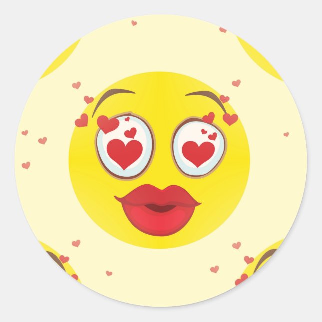 Pegatina Redonda Emoji de beso de San Valentín (Anverso)