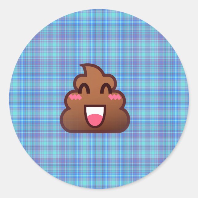 Pegatina Redonda emoji de caca de plaid (Anverso)