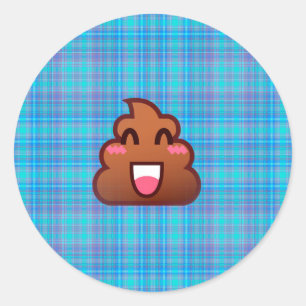 Pegatina Redonda emoji de caca de plaid