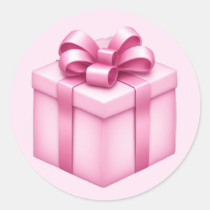 Pegatina Redonda Emoji de caja de regalo rosa
