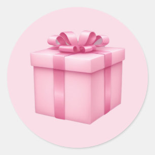 Pegatina Redonda Emoji de caja de regalo rosa arte