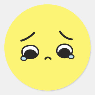 Pegatina Redonda Emoji de Cara Triste Sintiendo Abajo Amarillo
