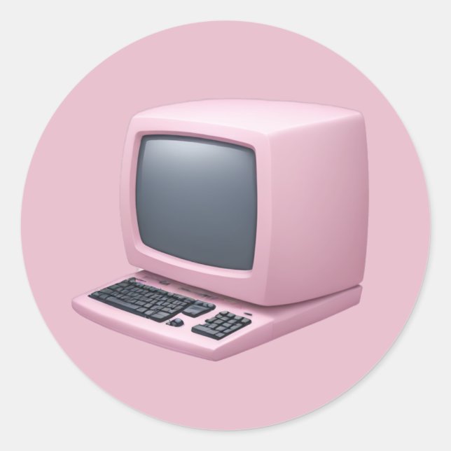 Pegatina Redonda Emoji de computadoras Rosa Retro (Anverso)
