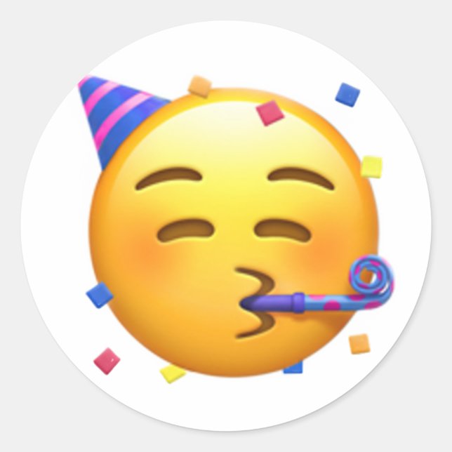 Pegatina Redonda Emoji de fiesta de cumpleaños (Anverso)