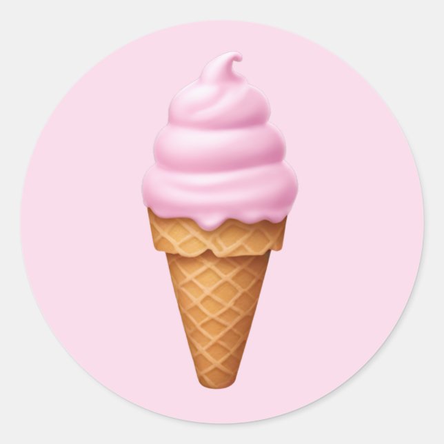 Pegatina Redonda Emoji de helado de servicio suave rosa (Anverso)