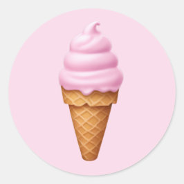 Pegatina Redonda Emoji de helado de servicio suave rosa