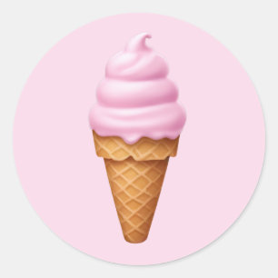 Pegatina Redonda Emoji de helado de servicio suave rosa