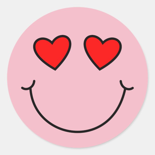 Pegatina Redonda Emoji de los ojos del corazón de San Valentín (Anverso)