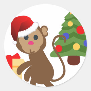 Pegatina Redonda emoji de monos santa claus
