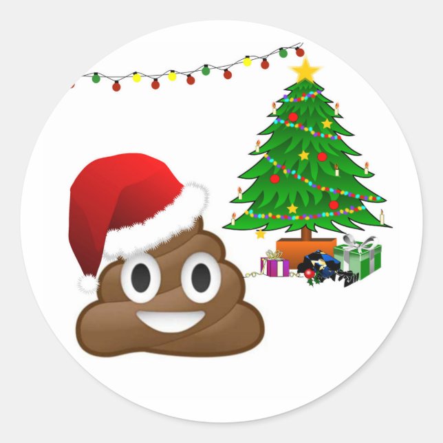Pegatina Redonda emoji de poo de navidades (Anverso)