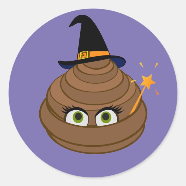 Pegatina Redonda Emoji de poop de brujería suave y divertida (Anverso)