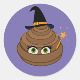 Pegatina Redonda Emoji de poop de brujería suave y divertida