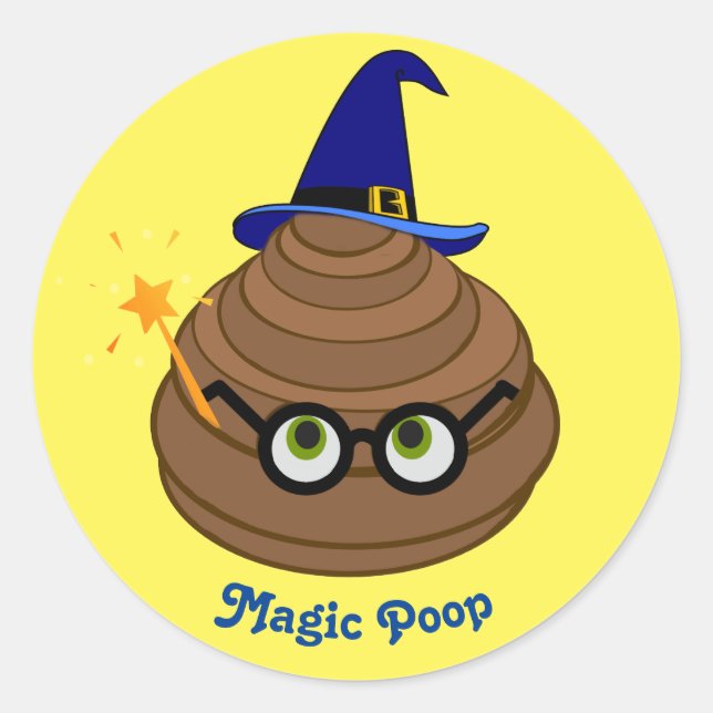 Pegatina Redonda Emoji de Poop mágico (Anverso)