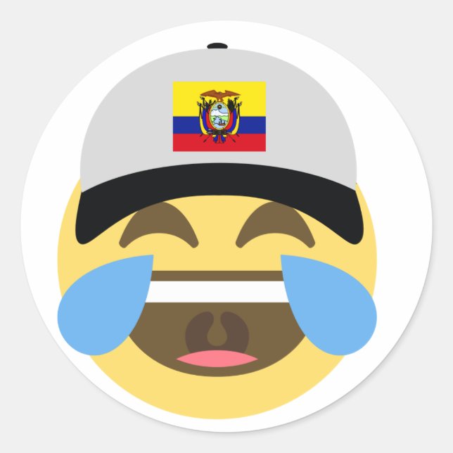 Pegatina Redonda Emoji de reír del Gorra ecuatoriano (Anverso)