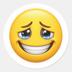 Pegatina Redonda Emoji de Sonrisa Falsa Dolor Oculto