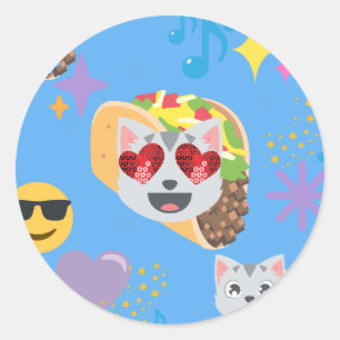 Pegatina Redonda emoji de taco cat