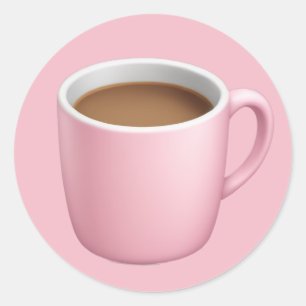 Pegatina Redonda Emoji de tazas de café rosa acogedor