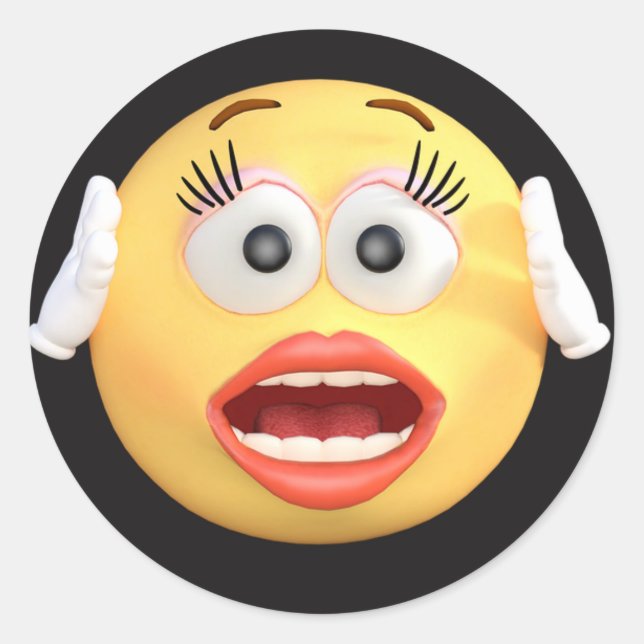 Pegatina Redonda Emoji facial con cara sorprendida (Anverso)
