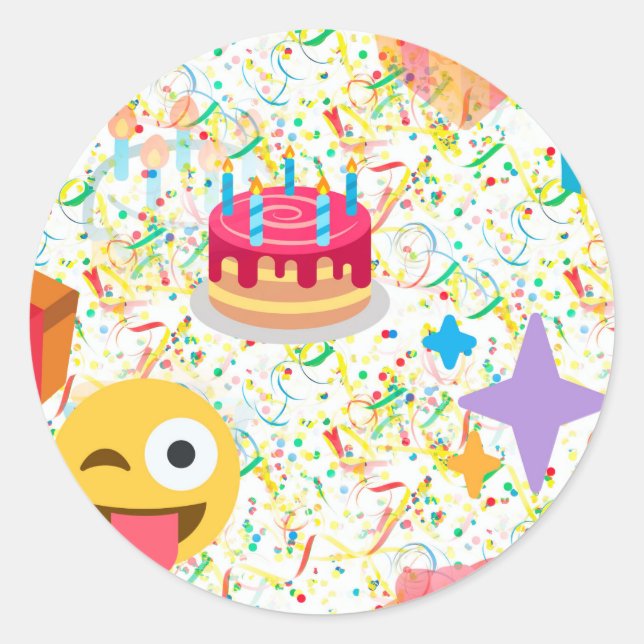 Pegatina Redonda emoji feliz de cumpleaños (Anverso)