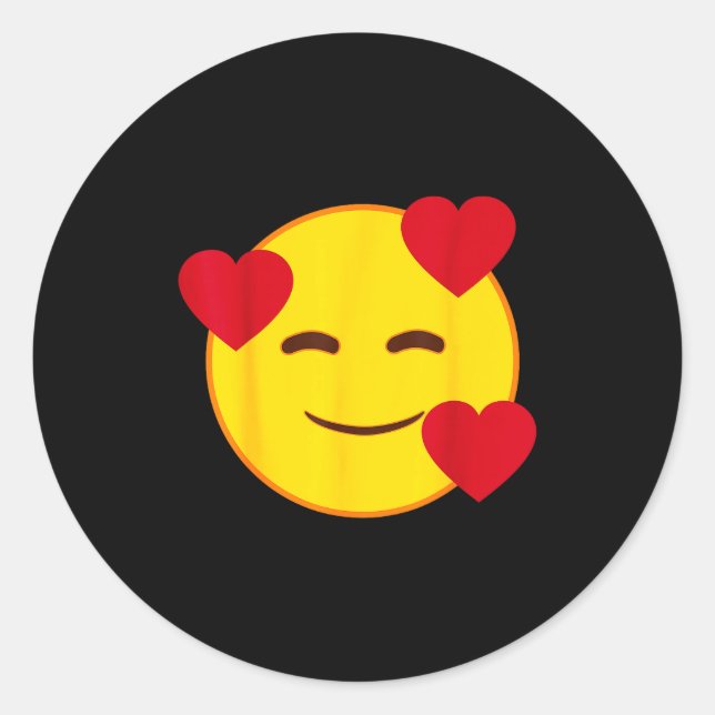 Pegatina Redonda Emoji Floating Hearts Yellow Smile Face  (Anverso)