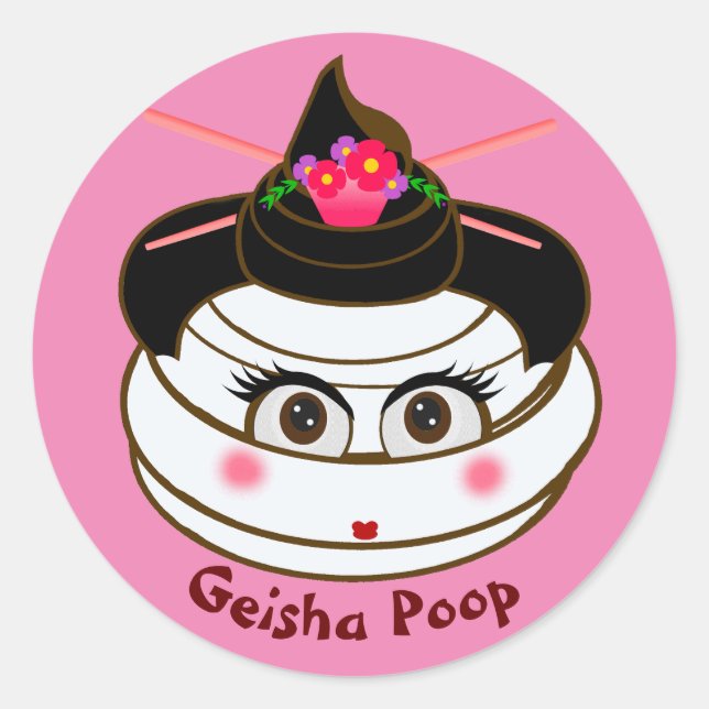 Pegatina Redonda Emoji Geisha Poop (Anverso)