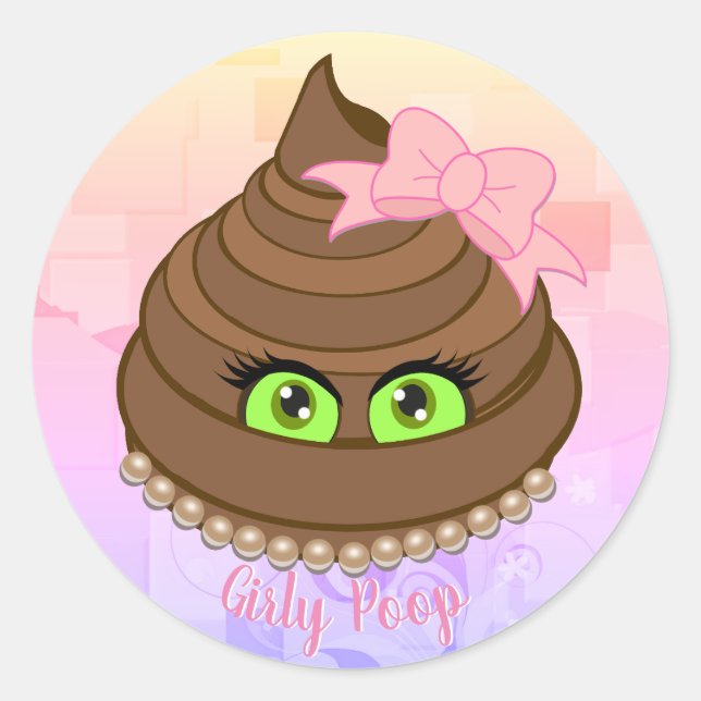 Pegatina Redonda Emoji Girly Poop (Anverso)