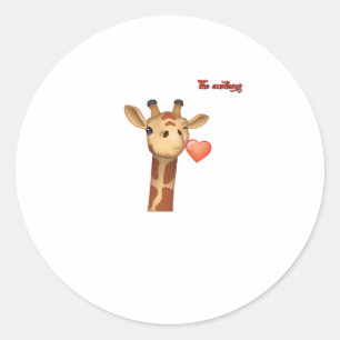 Pegatina Redonda emoji guiñando besos corazón girafa cara
