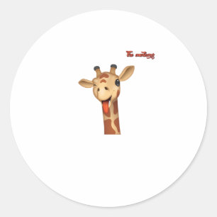 Pegatina Redonda emoji guiñando la lengua por la cara de la jirafa