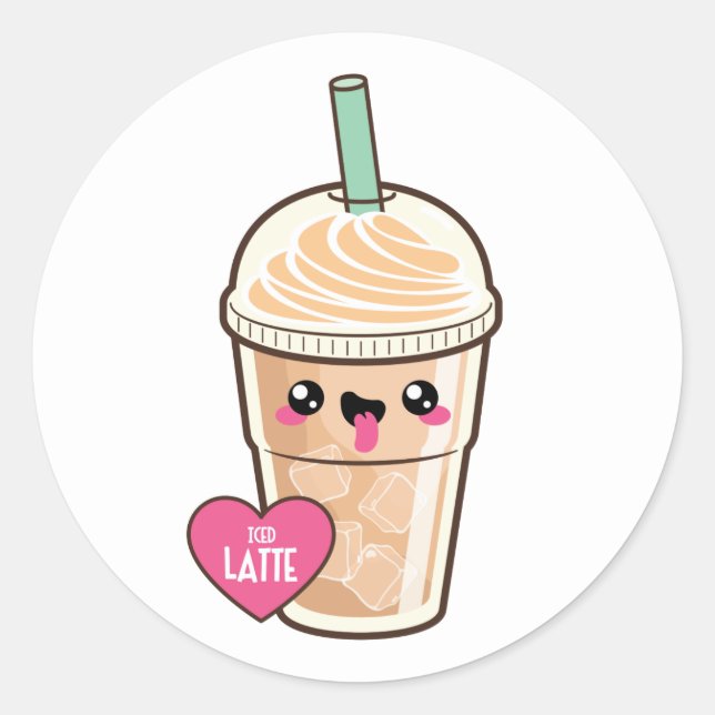Pegatina Redonda Emoji Iced Latte (Anverso)