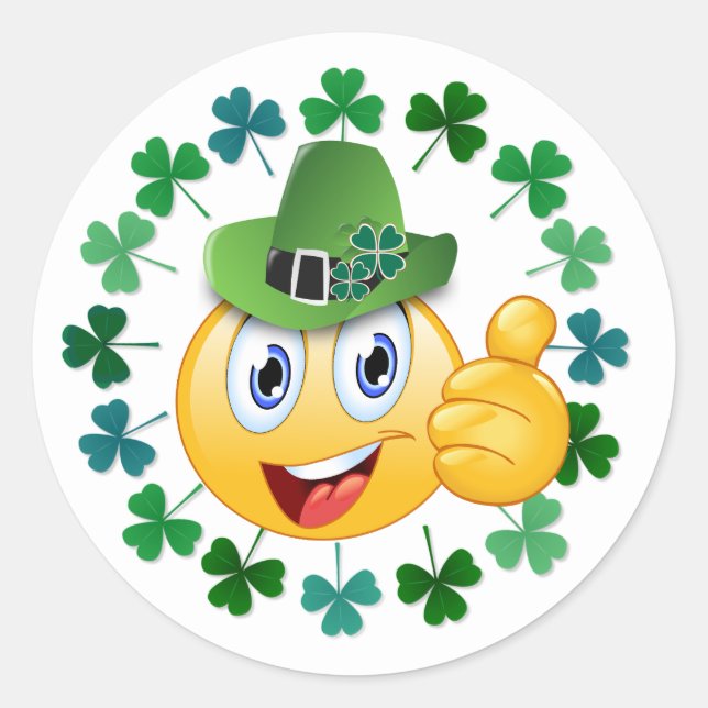 Pegatina Redonda Emoji irlandesa con Shamrock (Anverso)