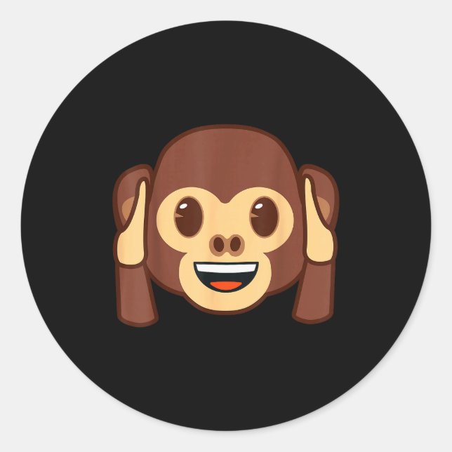 Pegatina Redonda Emoji Monkey Holding Ears Yellow Smile Face  (Anverso)
