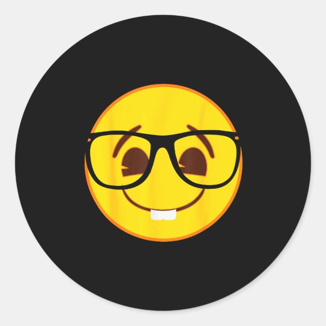 Pegatina Redonda Emoji Nerd Gles Yellow Smile Face  (Anverso)
