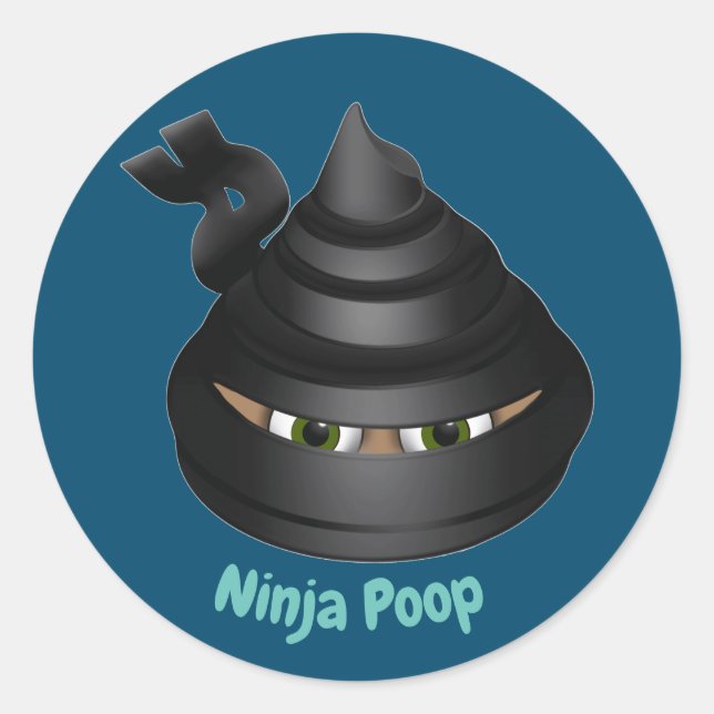 Pegatina Redonda Emoji Ninja Poop (Anverso)