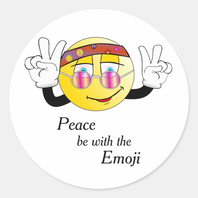 Pegatina Redonda Emoji "Paz" hippie (Anverso)