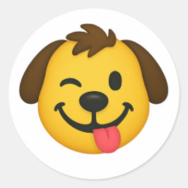 Pegatina Redonda Emoji Perro Divertido – Estilo Kawaii para Amantes